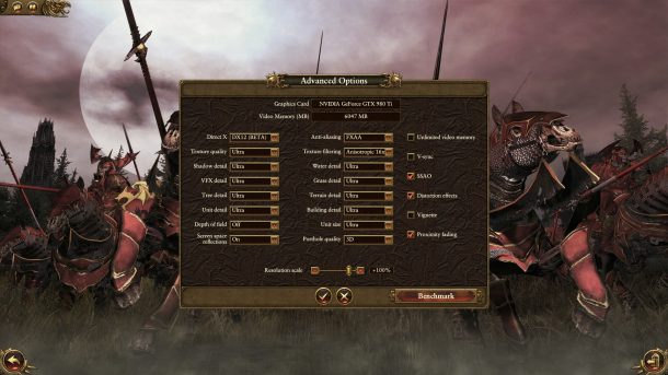 تنظیمات گرافیکی استفاده شده در بنچمارک Total War: WARHAMMER